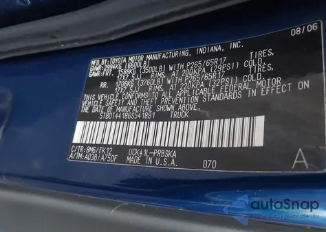 2006 Toyota Tundra Sr5 V8 from USA, damaged, VIN 5TBDT44186S541881